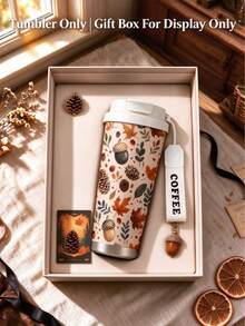 1pc/5pcs 500ml Thanksgiving Gift Insulated Stainless Steel Travel Coffee Mug, Beautiful Autumn Maple Leaf Acorn Pine Cone Full Print, Leak-Proof Portable Cup With COFFEE Lanyard, Thanksgiving Gift, Warm Gift For Her - Multi-color - Maple Leaf - View 1