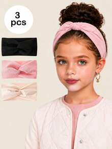 3pcs Minimalist Solid Color Criss-Cross Headbands, Suitable For Girls' Daily Casual Wear - Multicolor - View 10