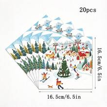 Christmas Winter Ski Town Disposable Paper Napkins, Snow Mountain Cabin Printed Napkins For Holiday Party Table Decor - Multicolor - View 7