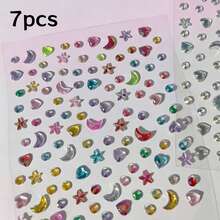 1pc Holographic Star & Moon Rhinestone Self-Adhesive Face/Nail Stickers, Perfect For Creating Summer Stage Makeup Or Festive Atmosphere. Includes Stars, Crescent Moons And Small Dots Shapes. - Multicolor - View 15