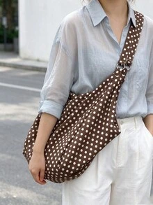 大容量格紋肩背包 女款斜挎包 休閒實用多功能托特包 適合上班、學習、旅行 - 棕色 - 查看 4
