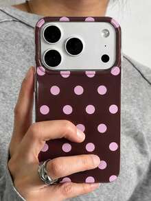 Stylish Cute Polka Dot Glossy Jelly Phone Case Compatible With IPhone 18 Pro Max 18 Pro 17 Pro Max 17 Pro 17 16 Pro Max 16 Pro 16 15 Pro Max 15 Pro 15 14 Pro Max 14 Pro 14 13 Pro Max 13 Pro 13 12 11 Simple Aesthetic Anti-Fall Soft Back Cover - Pink and Brown Polka Dots - View 3
