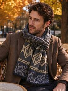 1pc Autumn New Diamond Plaid Men's Scarf, Fashionable Retro Versatile, Cold-Proof Accessory, Daily Commute, Winter - Multicolor - View 9
