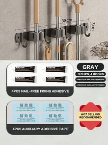 1PC-Stainless Steel Wall-Mounted Broom Hook Storage Rack, Gardening Tools Mop Hook Storage Rack, Multi-Functional Storage Rack, Easy To Install, Space-Saving, Suitable For Home, Kitchen, Garden, Laundry Room, Garage, School Dormitory - Style a - View 24
