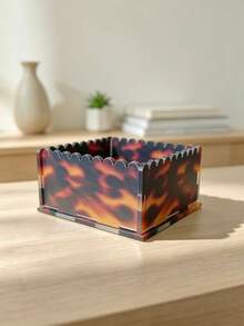 Vintage Turtle-Shaped Wavy Edge Acrylic Tissue Box, Fashionable Desktop Napkin Holder, Leopard Print Tabletop Storage Organizer, Suitable For Christmas Dining Table, Office, Vanity, Nightstand, Home Decor, Christmas And Thanksgiving Housewarming Gift - Leopard Print - View 10