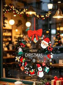 1pc 45cm X 45cm Christmas Window Sticker, Static Cling Decal With Snowman, Santa Claus, Bow, Christmas Tree, Socks Design, Suitable For Home, Bedroom, School, Restaurant, Office - View 5