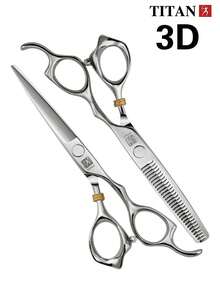 TITAN HIRLD Professional Hairdressing Scissors, 5.5" 6" Flat Shear & Thinning Shear, Japanese 440C Stainless Steel, Includes 2 Finger Rings, 1 Adjustment Plate, 1 Cleaning Cloth (All Accessories Random Color) - Silver - View 17