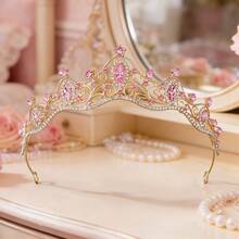 1pc Women's Fashion Princess 3D Crown Sweet Luxury Rhinestone Birthday Hair Accessory Headband - Pink - View 1