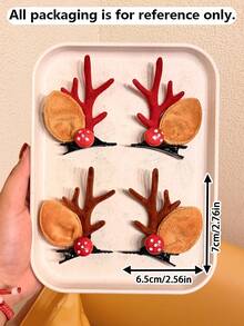 2/4PCS Girls Christmas 3D Deer Horn & Mushroom Hair Clips, Sweet Cute Atmosphere Holiday Party Hair Accessories - Multicolor - View 2