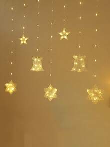 1pc 2m Battery Powered Christmas Snowflake Bell Curtain String Lights, Christmas Home Decor Star String Lights, Bedroom Wall Decor Bell String Lights, Christmas Tree Decoration Lights - Clear Snow + Bell - View 8