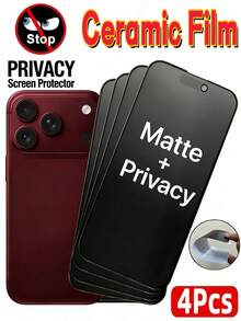 4 buah Pelindung Layar Keramik Fleksibel Matte Anti-Intip, Anti-Silau Anti-Sidik Jari, Kompatibel dengan iPhone 18 Pro Max 17 16 Plus 15 14 13 12 11 Series, Anti-Ledakan Anti-Gores Anti-Intip, Bebas Gelembung, Penyerapan Otomatis, Perlindungan Privasi, Film Lembut, Bukan Kaca - Hitam - View 10