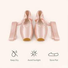 Women's Light Pink Satin Ballet Pointe Shoes With Wrap-Around Ribbon, Flat Dance Shoes With Rubber Sole For Indoor And Outdoor Sports, Toe Protection, Professional Ballroom Dance Shoes For Performance And Recital, Comfortable And Lightweight - Pink - View 6