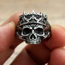 1pc Ring For Men, Fashionable, Domineering, Vintage, Distressed, Skull-Shaped, Smooth Surface, Open-End Ring - Multicolor - View 1