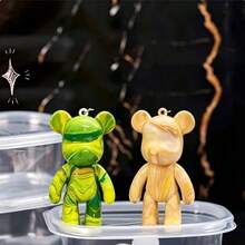 6pcs DIY Handmade Set - Graffiti Bear Keychain, Colorful Bear-Shaped Keychain | Material: Plastic | Set Includes: 1 Bear-Shaped Blank Piece + 3 Colors Of Paint + 1 Mixing Spoon + 1 Keychain | Random Color | Enhance Creativity And Hands-On Ability | - Multicolor - View 9