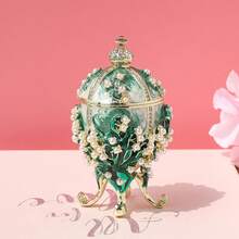 SIQIZHOU 1pc Pearl Egg-Shaped Jewelry Box, European Style Alloy Enamel Decorative Box, Home Decor Ornament, Russian Egg Jewelry Box - Easter Egg - View 8