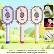 Portable Nano Mist Electric Massage Comb, One-Click Retractable Teeth For Easy Hair Removal, Soft Air Cushion Round Tooth Scalp Massager, USB Rechargeable Hydrating Detangling Styling Comb, Suitable For Home And Travel, Available In Pink - - A - View 1