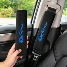 2pcs Flame Print Pattern Car Seat Belt Covers, Universal Car Interior Accessories, Shoulder Strap Protectors - A - View 6