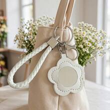 New Cross-Border Flower-Shaped PU Leather Makeup Mirror Keychain Woven Wrist Strap Bag Charm Portable Lipstick Cosmetic Mirror Key Ring Accessory - Multicolor - View 1