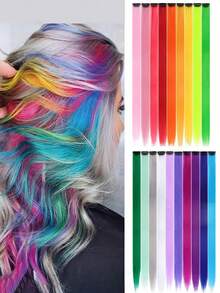 12pcs/6pcs/1pc Rainbow Color Clip-In Hair Extensions, Suitable For Music Festivals, Halloween, Christmas And Various Parties - Multicolor - View 3