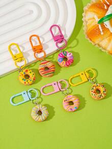 Cute Mini Simulation Donut Keychain, Resin Charm, Colorful Dessert Key Ring Pendant, Handbag Backpack Decor Accessory, Lovely Party Favor Gift - Multicolor - View 2