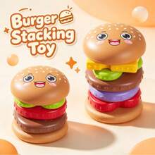1PC-Hamburger Stacking Toy Twist Rotate Puzzle, Fine Motor Skill Game For Infants 6+ Months, Cute Smile Food Pretend Play - Multicolor - View 4