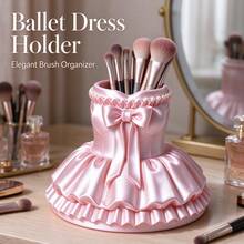 Pink Ballet Skirt 3D Printed Storage Cylinder, Multifunctional Makeup Brush Holder Pen Holder, Luxury Sweet Style Desktop Decor Organizer Container - View 3