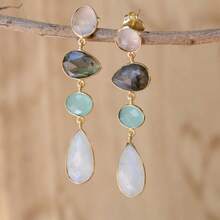Women Golden Long Drop Earrings, Colorful Synthetic Zirconia Decor, Stylish Wedding Accessory & Jewelry Gift - Multicolor - View 1