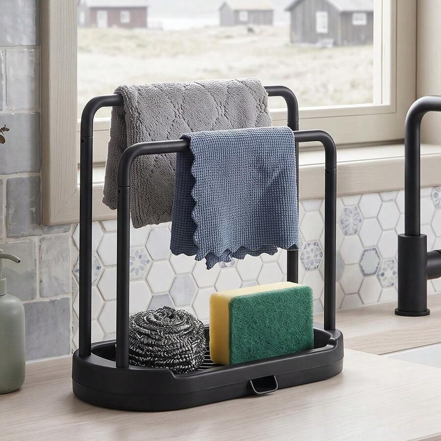 Kitchen Sink Sponge Dishcloth Drying Rack, Countertop Dish Sponge Holder, Drainage Storage Organizer For Dish Cloths, Scrubbers, Steel Wool, Freestanding Design, Keep Counter Dry, Perfect For Kitchen Counter, Sink Side, Household Kitchen Organization - Multicolor - View 1
