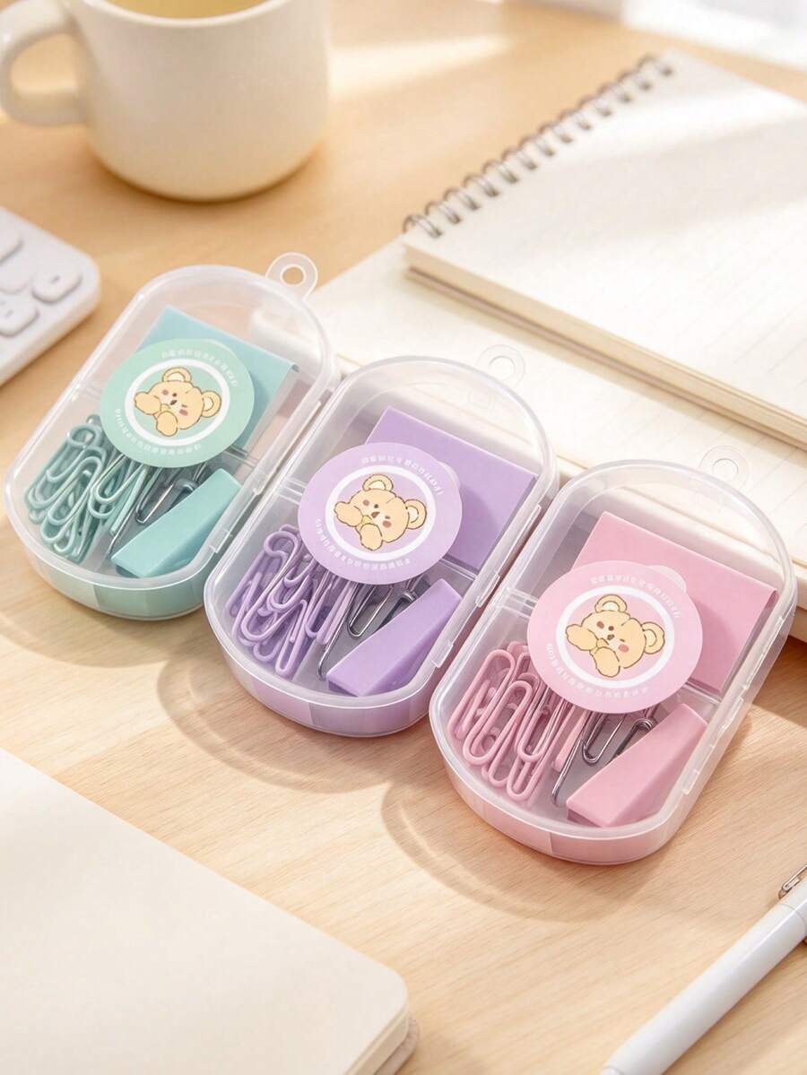 2/1pc Cute Mini Stapler Set, Portable Small Handy Stapling Kit, Student Stationery Combo For School Notebook, Homework Document & Daily Paper Binding. - Multicolor - View 1