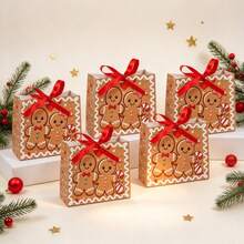 10PCS/Christmas Gingerbread Man Small Gift Bags With Red Ribbon, Xmas Candy Cookie Treat Paper Bags For Holiday Party Favors Gift Wrapping - View 9