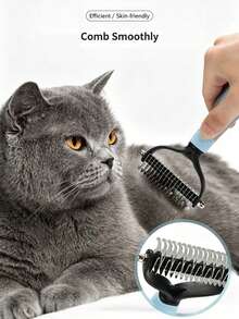 1pc 2-In-1 Double-Sided Pet Dematting Comb, Premium Stainless Steel Teeth Grooming Brush, Effectively Removes Loose Hair, Knots And Tangles, Suitable For Long And Short Haired Dogs And Cats, Non-Slip Ergonomic Handle - Multicolor - View 8