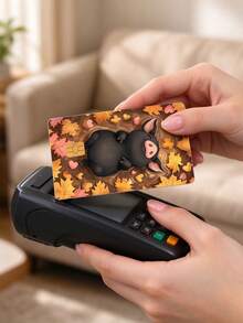4pcs Cute Little Black Pig Autumn Leaf Heart Credit Card Stickers, Cartoon Healing Style Pig Card Decals, PVC Waterproof Anti-Fingerprint Scratch-Resistant Wear-Resistant Skin, Autumn Atmosphere Birthday Gift, Suitable For Men And Women, Small Chip Card, Bank Card, Credit Card, Transit Card, Access Card, Student Campus Card Personalized DIY, Privacy Protection - Multiple Styles - View 4