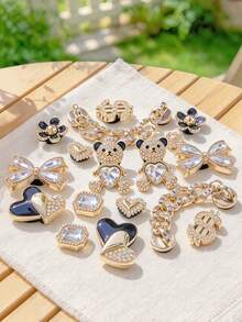 18pcs Gold Shoe Decoration Accessories (Rhinestone Bow, Rhinestone Panda, Chain, Flower, Dollar, Heart) Suitable For Autumn/Winter Shoes With Holes, DIY Shoe Charms, Perfect Gift For Holidays, Birthdays, Parties - Gold - View 2