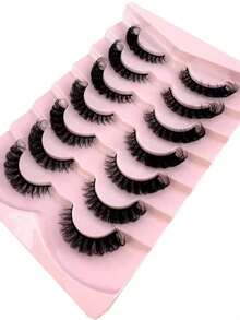 7 Pairs/Pack DD Curl Russian Volume False Eyelashes, Dense Curly Fluffy, Create Cat Eye Look, Slim 8D Dense False Eyelashes, Shape Eye Contour, Extend And Thicken Eye Tail, Create Exquisite Makeup - Black - View 5