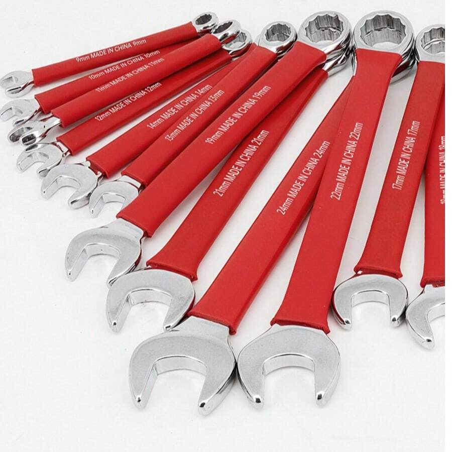 Red Dipped Handle Combination Wrench Set, Open End And Box End Wrenches, Cr-V Steel Hand Tools, Suitable For Car Repair - Red Handle Dual-purpose Wrench Set - View 1