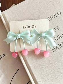 2pcs Decorated With Plump Pink Cherry Pendants And Sweet Bowknots. Soft Elastic Band, Stretchy And Not Easy To Break. Pretty Preppy Style. - Multicolor - View 8