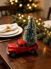 Christmas Red Truck Model Vintage Metal Car Ornament Collectible Toy, With Mini Christmas Tree, Suitable For Desktop Decoration, Perfect Gift For Easter, Christmas And Birthday. - Multicolor - View 8