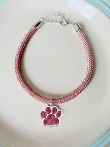 1pc Paw Print Pendant Necklace, Adjustable Comfortable Wear Claw Set Oil Drop Alloy Pendant, Rhinestone Round Tube Chain Shiny, Luxurious Casual, Exquisite Versatile, Suitable For Cats And Dogs - Pink - View 2
