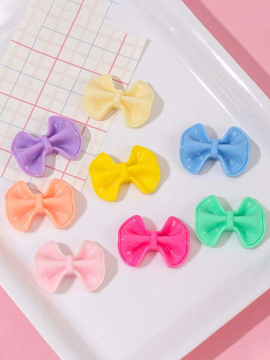 10/20/100pcs Acrylic Bow Candy Color Wrinkled Cream Glue Phone Case Material Solid Color Dyed Beaded Accessories - Bow - View 1