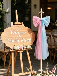 1pc Large Pink & Blue Gender Reveal Party Tulle Bow Decor - Oversized Bow Backdrop For Baby Shower Photo Area And Venue Centerpiece, Gender Reveal Party Supplies - Multicolor - View 5