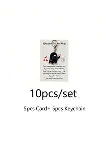 10pcs/Set Halloween Ghost Pocket Hug Keychain, Black Ghost Key Ring With Card, Halloween Boo Little Ghost Pendant, Friendship Encouragement Gift, Spooky Gothic Style Bag Charm - Multicolor - View 9