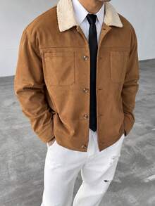 GloMan Old Money Style Men's Camel Jacket Coat, Double Chest Patch Pockets Button Front Cardigan, Warm For Autumn/Winter, Suitable For Daily Streetwear, Dating, Halloween, Christmas, Gift For Husband/Father - Brown - View 4