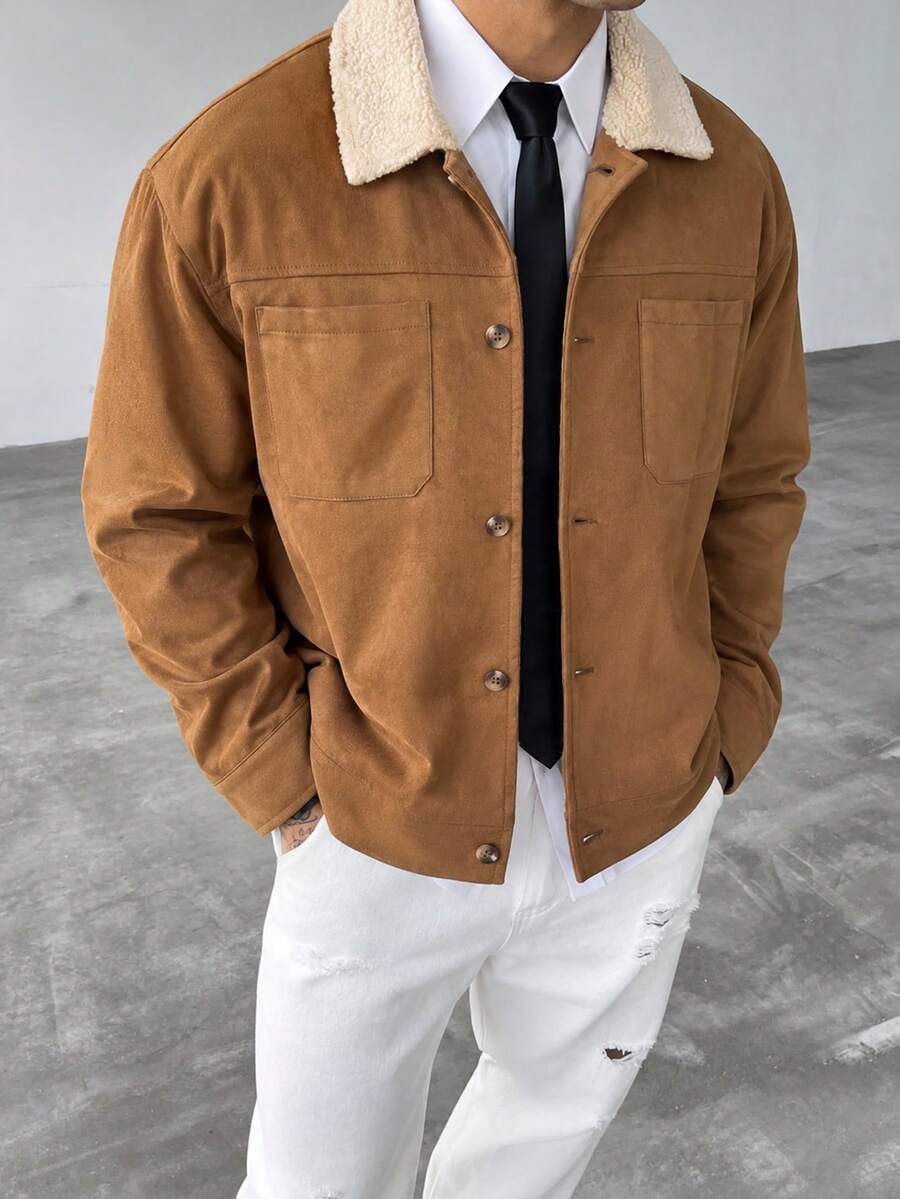 GloMan Old Money Style Men's Camel Jacket Coat, Double Chest Patch Pockets Button Front Cardigan, Warm For Autumn/Winter, Suitable For Daily Streetwear, Dating, Halloween, Christmas, Gift For Husband/Father - Brown - View 1