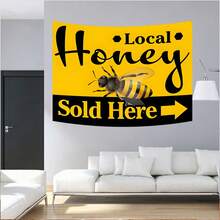 1pc Local Honey Bee Print Tapestry, Polyester Fabric Wall Hanging Banner, Farm Market Shop Signage Backdrop, Bedroom Store Wall Decor - Multicolor - View 4