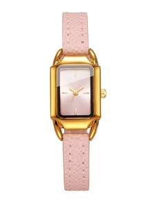 Women's Fresh Small Thin PU Strap Quartz Watch, Minimalist Square Dial With Simple Markings, Suitable For Girls And Students For Daily Wear, Gift Watch (1pc/Set) Watch Box Not Included - Pink - View 9