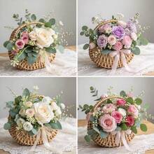Handwoven Pearl Princess Flower Basket, Rattan Woven Storage Basket, Handheld Flower Basket, Handmade Flower Basket, Home & Wedding Decor - Multicolor - View 11