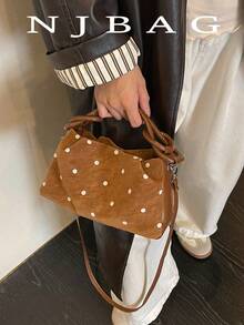 Fashion Polka Dot Pattern Pleated Handbag Niche Design Crossbody Bag Popular Exquisite Luxury Commuter Shoulder Bag; Crossbody Bag; PU; Open Design; Very Suitable For Office, School, Student, Back To School, Work Occasions, Business Activities, Commuting, Outdoor Activities, And Outings - Brown - View 1