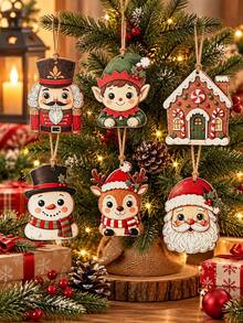 6pcs Vintage Christmas Decorations, Cute Patterns, Christmas Tree Decor, Home Decor, Party Decorations, Holiday Hanging Ornaments - Multicolor - View 3