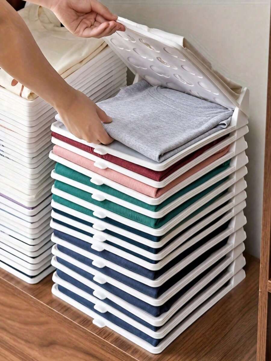 1/4/20pcs Stackable Clothing Storage Folding Boxes, Plastic Shirt T-Shirt Organizer Boxes, Space-Saving Compact Closet Storage System, Wardrobe Drawer Home Storage Organizer Boxes