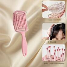 1pc Women's Self-Cleaning Detangling Rib Comb, Anti-Tangle, Easy To Clean, Wet & Dry Use, Portable Massage Hairbrush, ABS Material, Macaron Color, Hair Styling Cushion Comb - Multicolor - View 2
